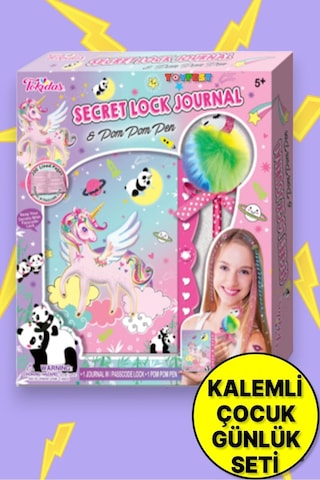 Tokidas Secret Lock Journal & Pom Pom Pen- Panda Unicorn Temalı Gizli Kilitli Pom Pom Kalemli Günlük