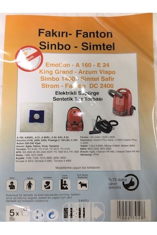 Fakır-fanton Sinbo-simtel 5'li Süpürge Toz Torbası