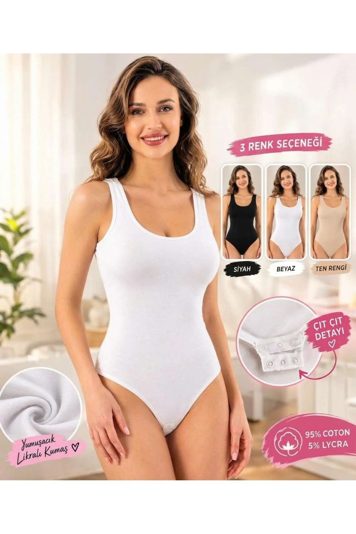 Perafit Kadın 3'lü Paket Likralı Esnek Çıtçıtlı Body Badi Seti Siyah Beyaz Ten Rengi Pamuklu Dikişsiz Rahat Şık Basic Body Set Günlük Çıtçıtlı Atlet Badi Kombin Seti Yüksek Kalite Çeyizlik Hediyelik Çok Renkli
