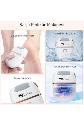 Valkyrie Şarjlı Pedikür Makinesi Nasır Giderici Elektrikli Ayak Törpüsü Type-c 3 Başlıklı Taşınabilir