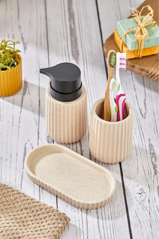 Cooker 3 Parça 180 Ml Seramik Sıvı Sabunluk Ve Banyo Seti Ckr3430 Bej