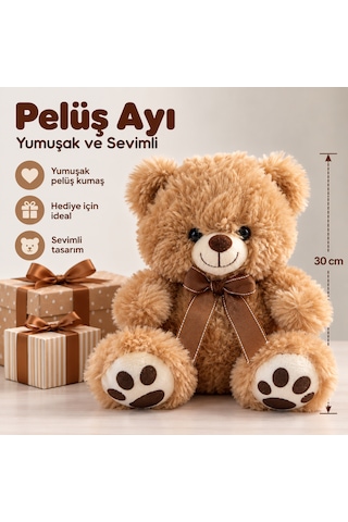 30 Cm Pelüş Ayı Fiyonklu Yumuşak Oyuncak Ayıcık