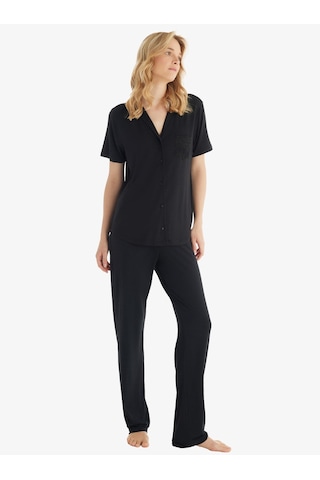 Blackspade Kadın Kısa Kol Önden Düğmeli Modal Siyah Pijama Takımı C3t0n8o15 Siyah
