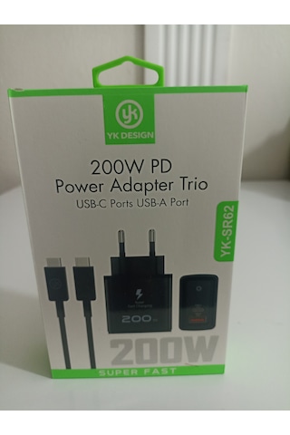 Yk Design Yk-sr62 200w Usb+pd Şarj Başlığı Ve Typec-typec Kablo Adaptör Kablo Set Halinde