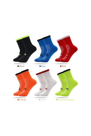 Fluoresan Yeşil Bisiklet Çorapları Nem Emici Bisiklet Çorapları Boyutu 7-12 Yeşil