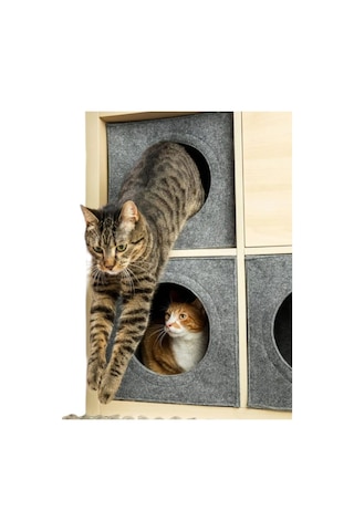 Kedi Evi Yuvası Keçe Açık Gri 3mm Kaliteli Keçe 32x32x32 Cm 1 Adet Mindersiz A1