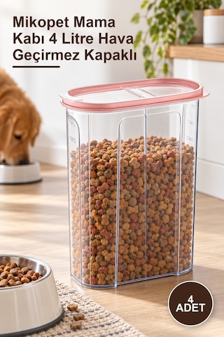 4 Adet Mikopet Mama Kabı 4 Litre Hava Geçirmez Kapaklı