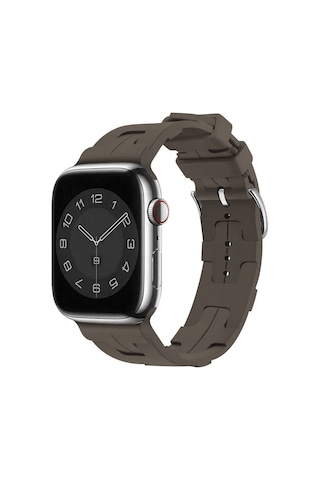 Ekılıf - Apple Uyumlu Watch 7 45mm - Kordon Silikon Kordon Krd-92 - Haki