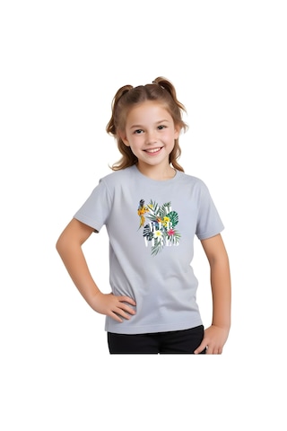 Fyk Kids Kız Çocuk Basic Summer Papağan Baskılı T-shirt Gri
