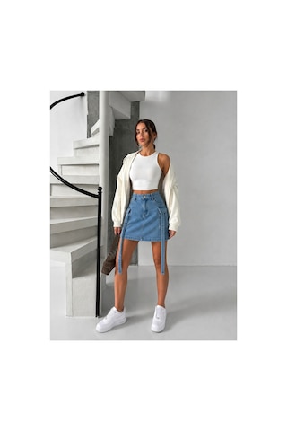 Bluemarlin Mavi Kargo Cep Kuşaklı Denim Kot Etek Mavi
