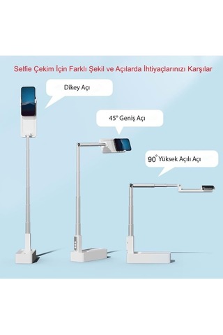 Led Işıklı Selfie Telefon Standı, Ring Light Ve 360 Döner Telefon Tutucu, Kumandalı Şarj Edilebilir Ayarlanabil