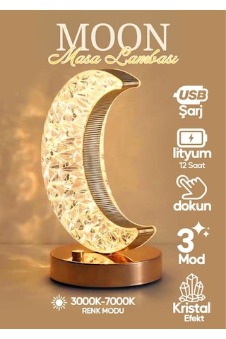 Dekoratif Ay Işığı Hilal Masa Lambası Usb Şarjlı Led Gece Lambası