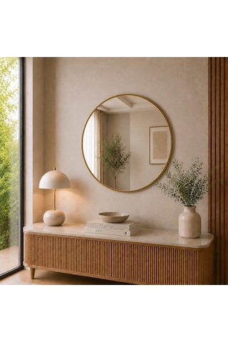 Effe Gold Metal Çerçeveli 80 Cm Yuvarlak Ayna