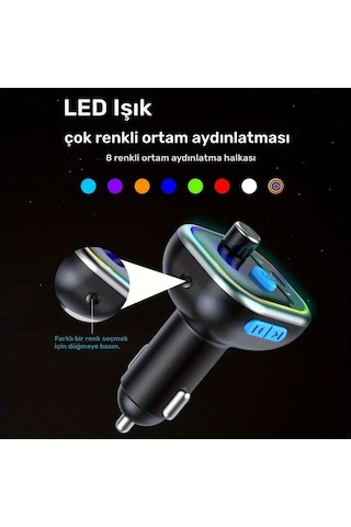 Honeybeeshop Siyah Kablosuz Araba Adaptörü Hızlı Şarj Type C Pd 30w Qc 3.0 Fm Radyo Alıcısı Müzik Çalar Araç Kiti