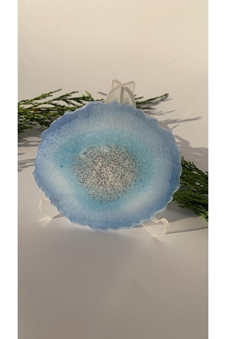 Deniz Mavi Tonlu Siyah Sim Dalgalı Yuvarlak Epoksi Bardak Altlığı Mavi