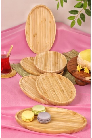 Bambum 6'lı Yuvarlak Servis Tabağı Seti Kahvaltı, Pasta Ve Sunum Tabakları Büyük Bambu