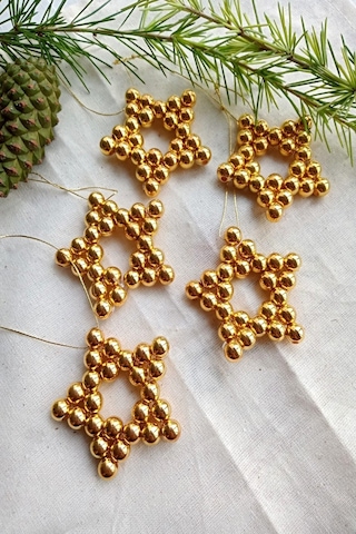 Stars - 5 Adet Parlak Gold Yıldız Dekoratif Süs - Kapı Süsü - Yıl