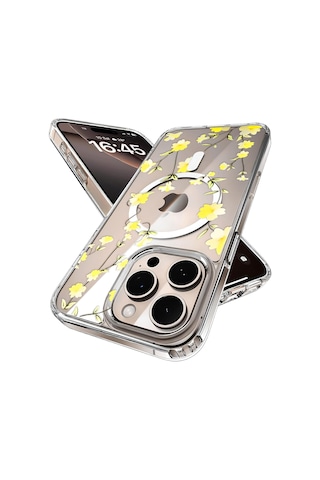 İphone 15 Pro Max İçin Flower Serisi Magsafe İle Uyumlu Göz Alıcı Ve Şık Tasarımlı Çiçek Desenli Silikon Kılıf Kapak Yellow, 15 Pro Max 6998