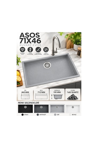 Granit Evye Asos Series Siyah Renk En:460 Mm Boy :710 Mm Derinlik :195 Mm