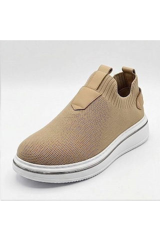 Daytex 1111 Erkek Slip-on - Full Triko Örgü Sportif Kalın Eva Taban Sneaker Bej