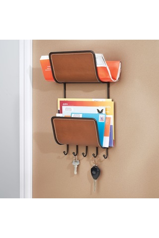 Idesıgn Mektupluk Anahtarlık Askılık 2 Katlı Deri Kaplama 19X3 .