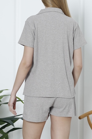 Kadın Şortlu Pijama Takımı Kısa Kollu Kaşkorse Salaş Cepli Koyu Vizon Nıc1070 R29 Koyu Vizon