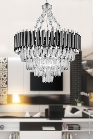 Palmira 55'lik Prizma Kesim Kristal Taşlı Lüks Avize - Siyah-krom Siyah-Krom