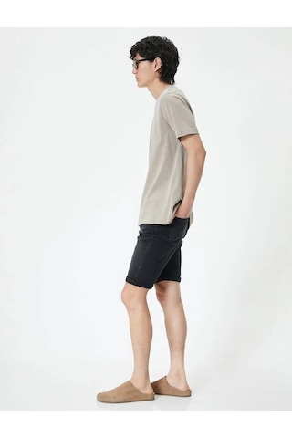 Koton Bermuda Kot Şort Düğmeli Katlı Paça Cepli Siyah 4sam40313nd Siyah