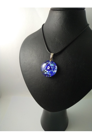 Cam Harf Kolye – Handmade El Yapimi Murano– (R) Harfi Modeli Gümüş