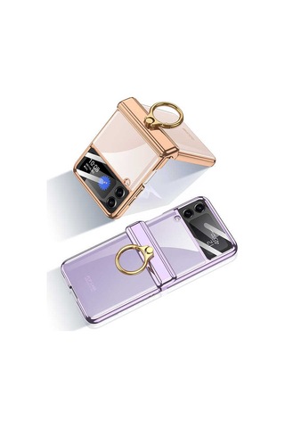 Rba Aksesuar Galaxy Uyumlu Z Flip 4 Kılıf Rba Kıpta Yüzüklü Lens Korumalı Kapak - Lila Çok Renkli