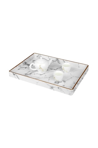 Büyük Altın Jant Servis Tepsi Mermer Çay Bardağı Setleri Tepsi Mutfak Saklama Kutusu Meyve Gıda Bardak Tutucu Tepsi Ev Dekorasyon Depolama Tepsileri Ahşap - Kırmızı