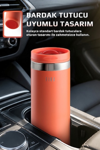 Neoflam Fika Tauko Sızdırmaz Kolay Sökülebilir Temizlenebilir Patentli Kapak Çelik Bardak Termos 470 Ml Kırmızı