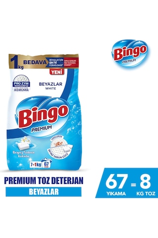 Bingo Matik Premium Beyazlar için 8 KG Beyaz Sabun Kokulu Toz Deterjan