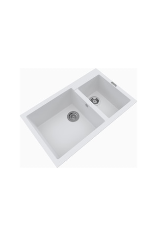 Polex Cristalüx Granit Evye P-1.75 Beyaz 1.5 Gözlü Tezgah Altı Ve Tezgah Üstü Mutfak Evyesi 81x50.5 CM