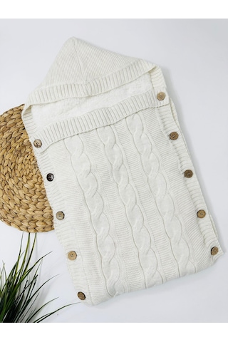 Colarado 70-45cm Kapüşonlu İçi Polar Yün Triko Kundak - Krem Krem