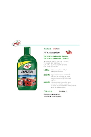 Turtle Wax Carnauba Sıvı Cila Boya Koruyucu 500 Ml Bez