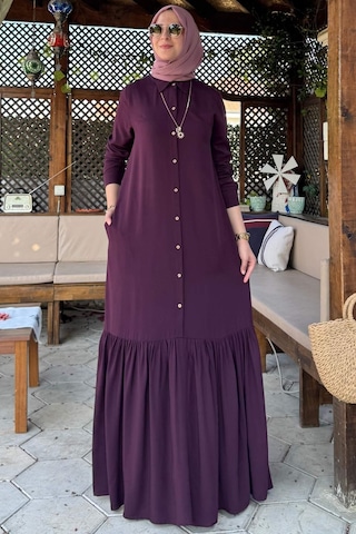 Rabia Şamlı Süreyya Gömlek Elbise Mürdüm Normal