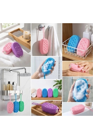 Peeling Etkili Süngerli Silikon Banyo Lifi Asma Kancalı Duş Kesesi 5468