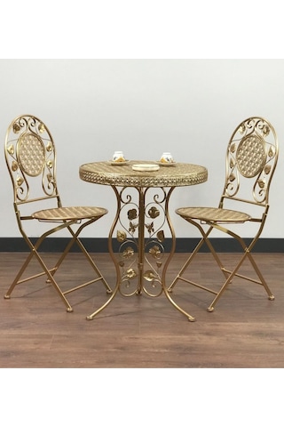 Bahçe balkon oturma takımı, ferforje masa sandalye takımı (gold) Altın