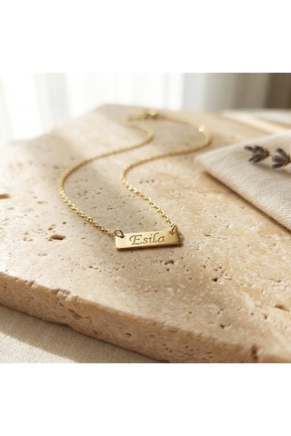 925 Ayar Gümüş İsim Yazılı Minimal Plaka Kolye Gold