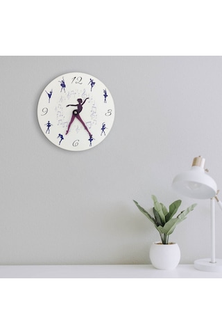 CajuArt Dekoratif Modern Tasarım Dansçı Balerin Ahşap Duvar Saati Beyaz