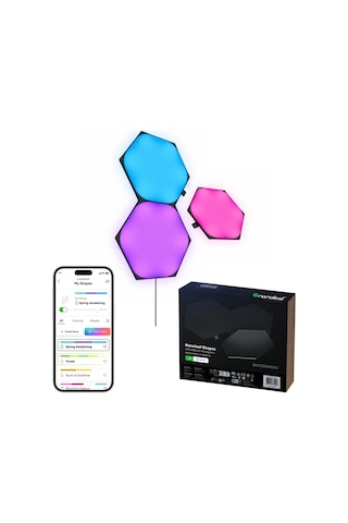 Nanoleaf Altıgen Akıllı Rgbw Duvar Paneli Genişletme Paketi App Kontrollü, 3 Parça, Siyah, Google Ho RGB