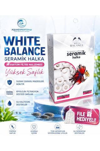 White Balance Seramik Halka - Akvaryum Filtre Malzemesi - Yüksek Saflık - File Hediyeli - 350 Gr