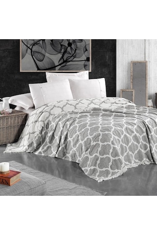 Damask Design Çift Taraflı Jakarlı Keten Pamuk Dokuma Battal Boy( Antrasit-240X260 Cm Antrasit