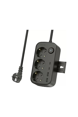 Isı Dayanıklı Duvar Askılı Telefon Tutucu 3'lü Priz 2xusb 2xtype-c Çıkış Anahtarlı Priz Uzatma Kablo 2 M