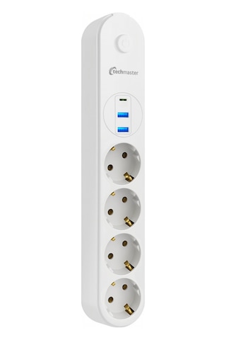 Techmaster 2 Usb+type-c Akım Çocuk Korumalı 4lü Priz 2mt Beyaz Diğer