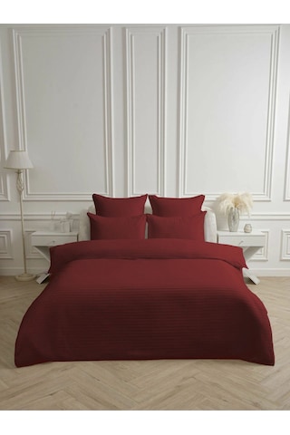 Line Bordo Pamuk Saten Çift Kişilik Nevresim Takımı Lastiksiz Çarşaflı 4 Parça Set Bordo