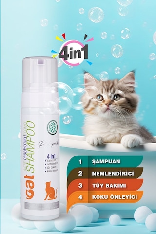 Vetorin 4 in1 Kedi Şampuanı Koku Önleyici Nemlendirici Doğal Tüy Bakımı Koku Giderici 200 ML