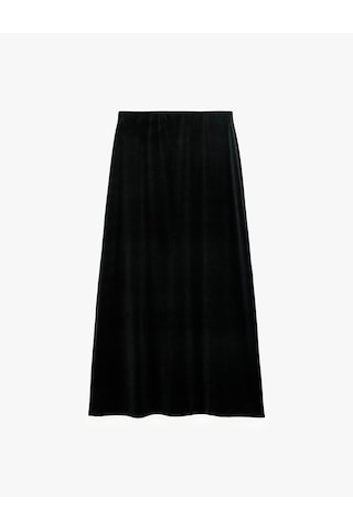 Koton Normal Bel Rahat Kalıp Kloş Midi Kadife Etek Siyah 7wak10282ek