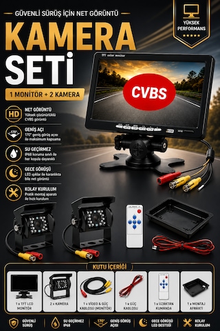 2 Kameralı 7'' İnç Monitörlü Kumandalı Araç Monitör Seti